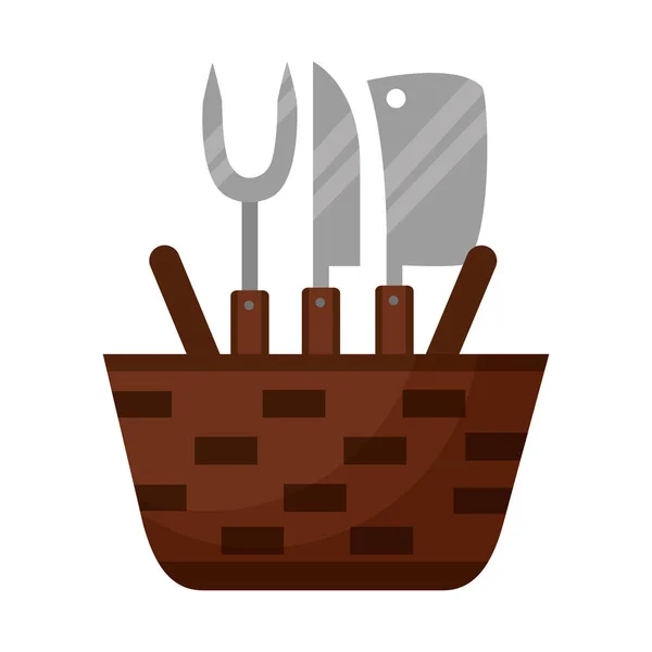 Wicker basket fork and knives — Stock Vector