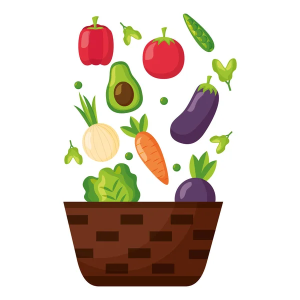 Cesta de mimbre con verduras frescas — Vector de stock