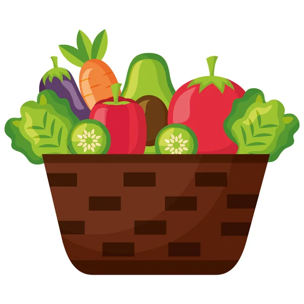 Cesta de vime com legumes cheios — Vetor de Stock