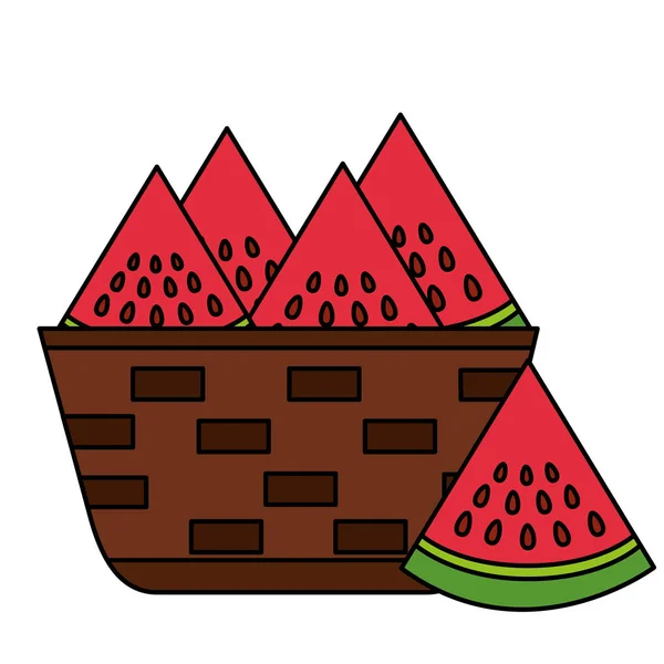 Weidenkorb mit frischer Wassermelone — Stockvektor