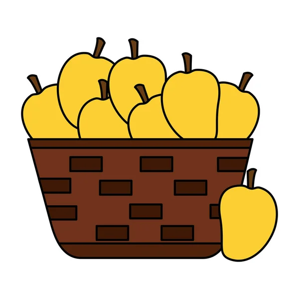 Cesta de mimbre con mango fresco — Vector de stock