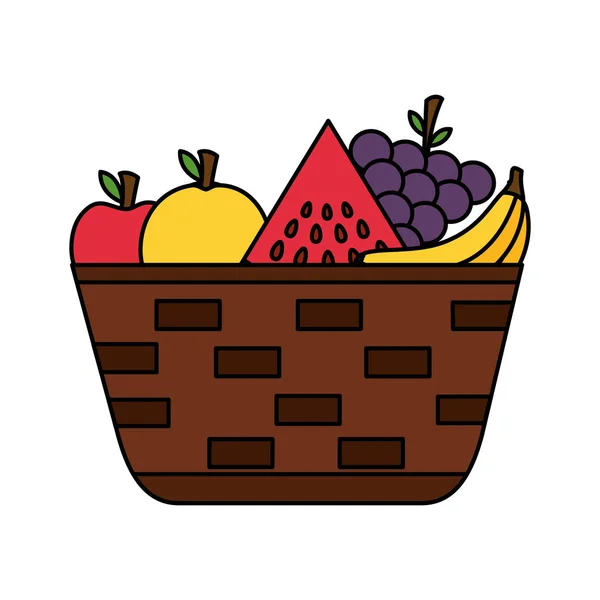 柳条篮子与新鲜水果 — 图库矢量图片