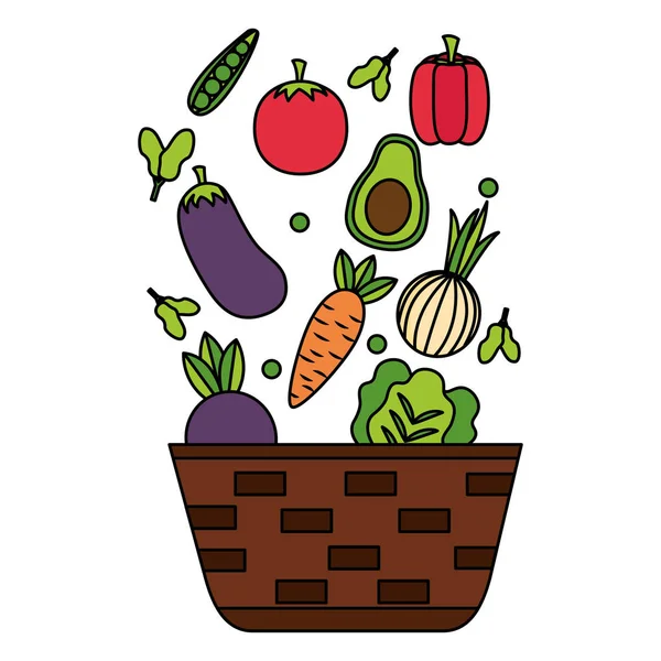 Fonott kosár friss zöldségekkel — Stock Vector
