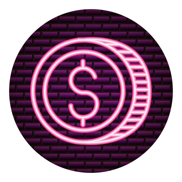 Money Coin Neon Brick Wall Vector Illustration Vector Illustration — Stock Vector