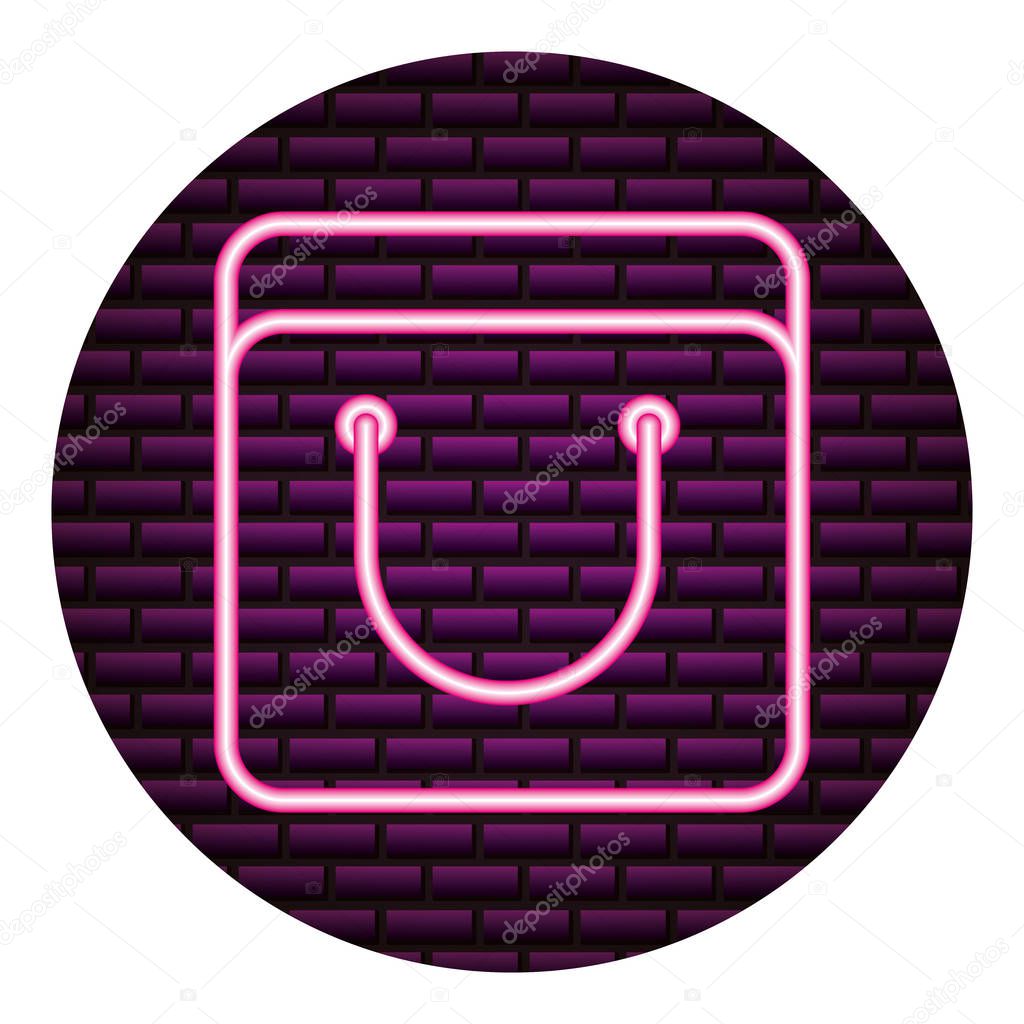 shopping bag neon brick wall