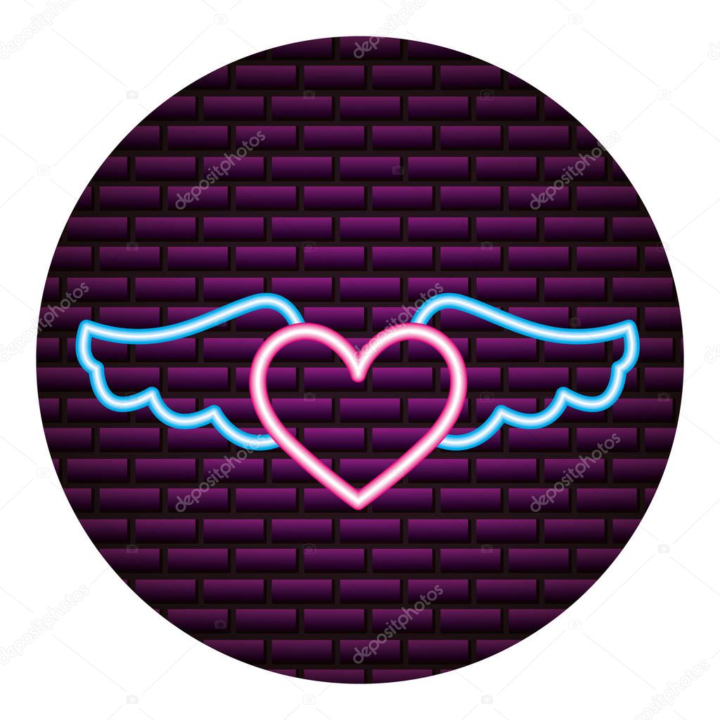 heart wings neon brick wall