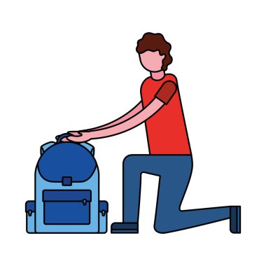 adam sırt çantası ile diz