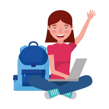 dizüstü bilgisayar ve sırt çantası okul kızla