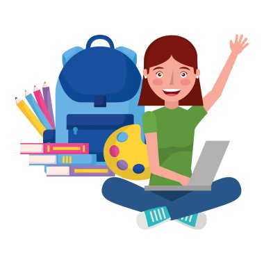 laptop sırt çantası ve Kitaplar eğitim okul kızla