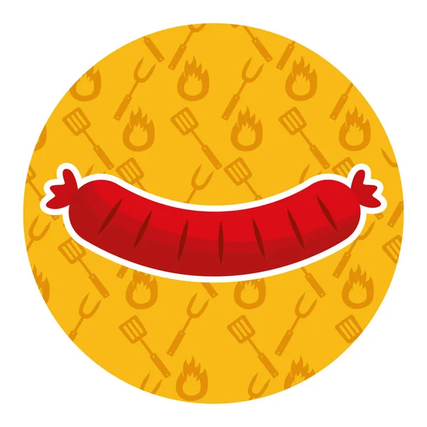 Sausage on yellow background — Stock Vector