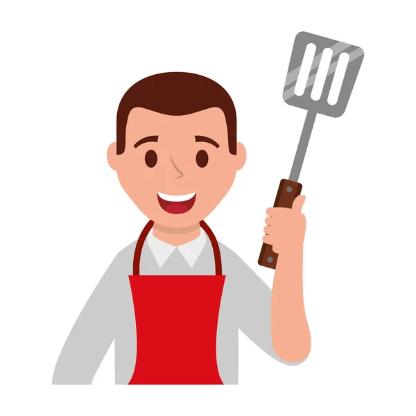 Ember chef, kötény, és spatula — Stock Vector