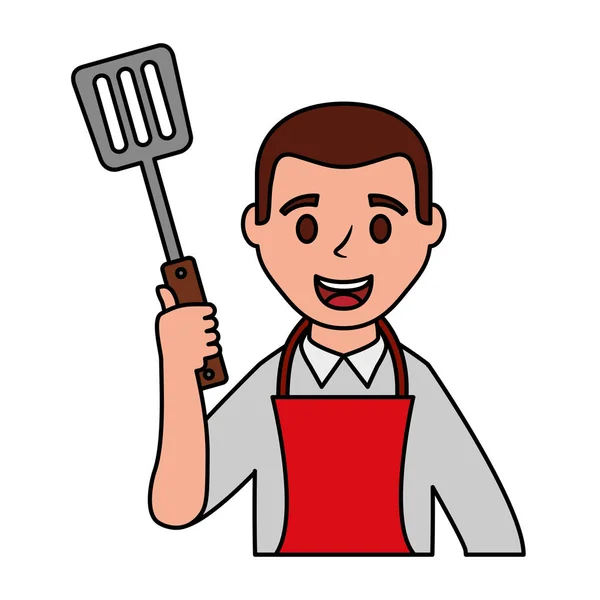 Ember chef, kötény, és spatula — Stock Vector