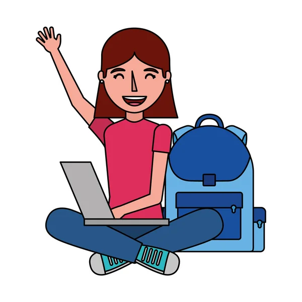 girl with laptop and backpack school