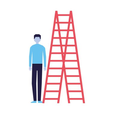 Merdivenlerde beyaz arka plan ile işadamı