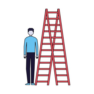 Merdivenlerde beyaz arka plan ile işadamı