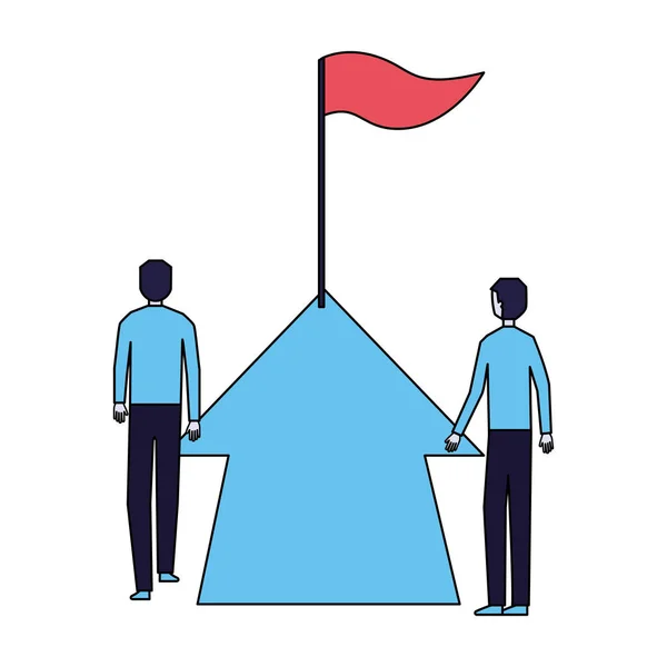 Hombres de negocios con flecha de crecimiento y bandera — Vector de stock