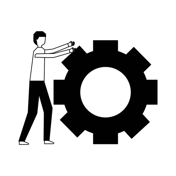 Предприниматель толкает шестеренки — стоковый вектор