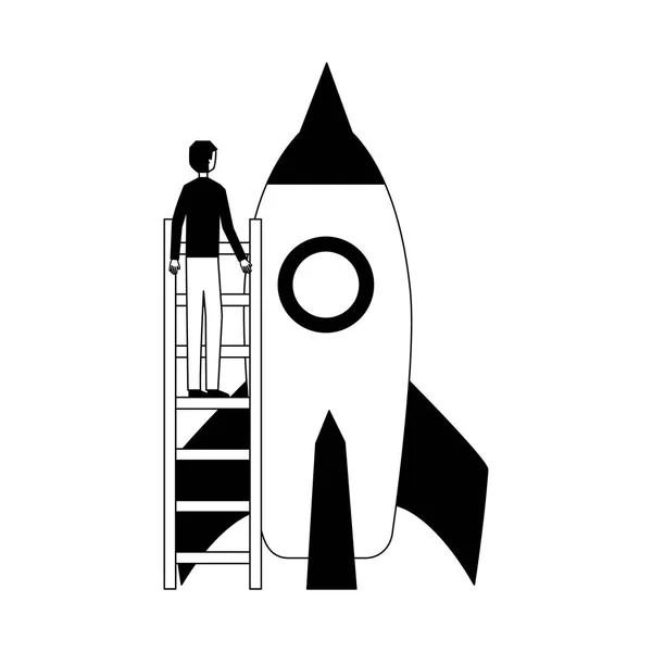 Podnikatel lezení schody raketa — Stockový vektor