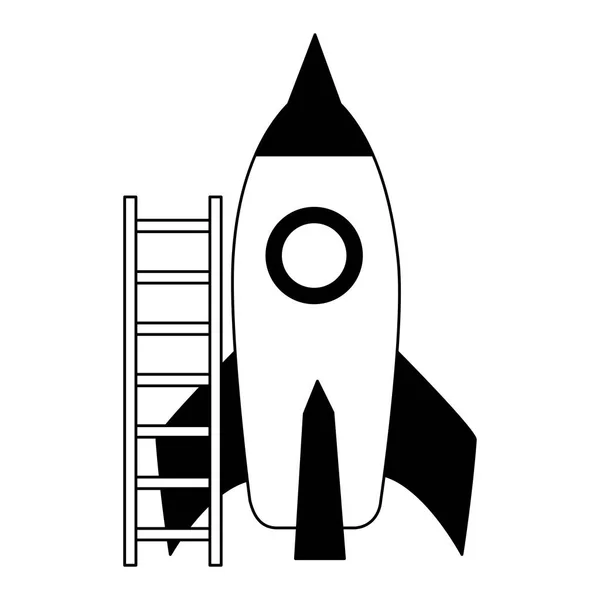 Cohete con escaleras sobre fondo blanco — Vector de stock