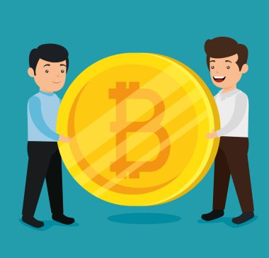 Elektronik bitcoin mali para birimi ile erkekler