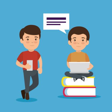 Çocuklar dizüstü bilgisayar ve kitap eğitim ile smartphone