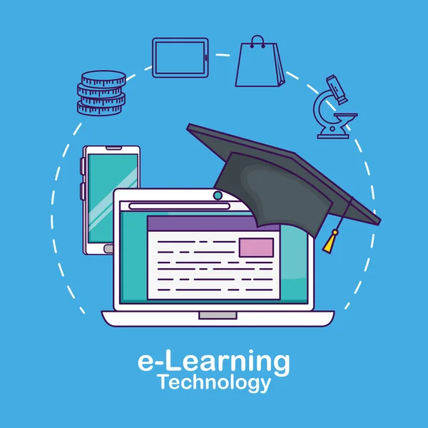 Tecnología portátil con la graduación de la tapa y el documento digital — Archivo Imágenes Vectoriales