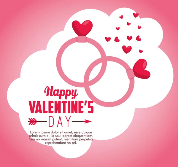Valentine card with engagement ring and hearts — Stock Vector
