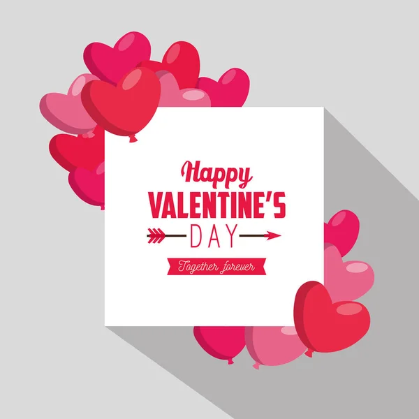 Cartão valentine feliz com decoração de balões de corações — Vetor de Stock