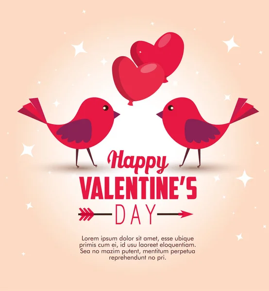 Птицы соединяются с сердечными шариками на День Святого Валентина — стоковый вектор