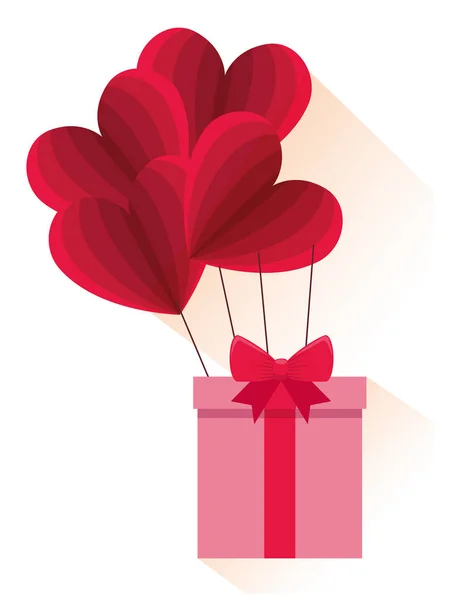 情人节和心中气球与礼物 — 图库矢量图片