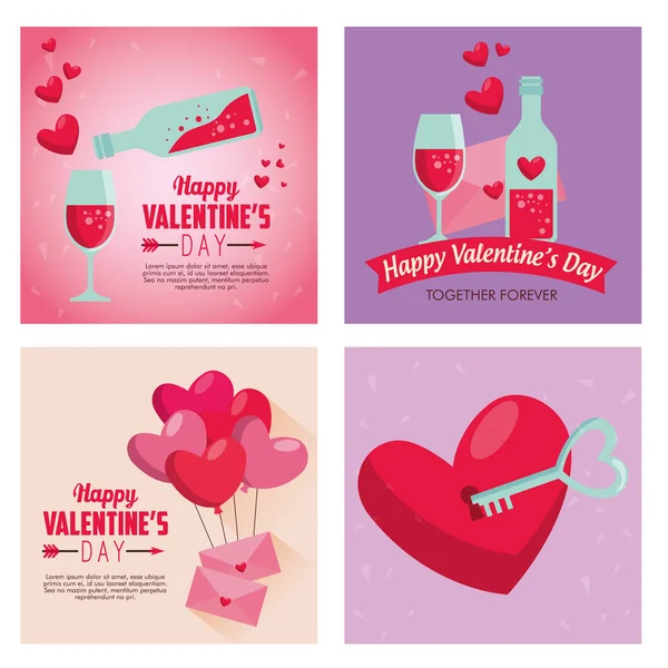 Día de San Valentín conjunto con poción de amor y globos corazones — Vector de stock