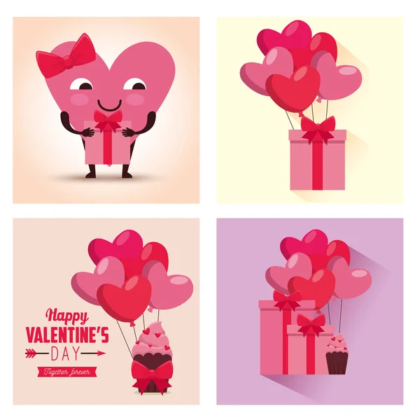 Sevgililer günü kutlama Kalp balonlar ve hediyeler ile ayarla — Stok Vektör