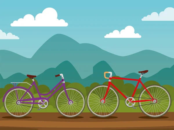 Bicicletas projetam transporte com roda e corrente — Vetor de Stock