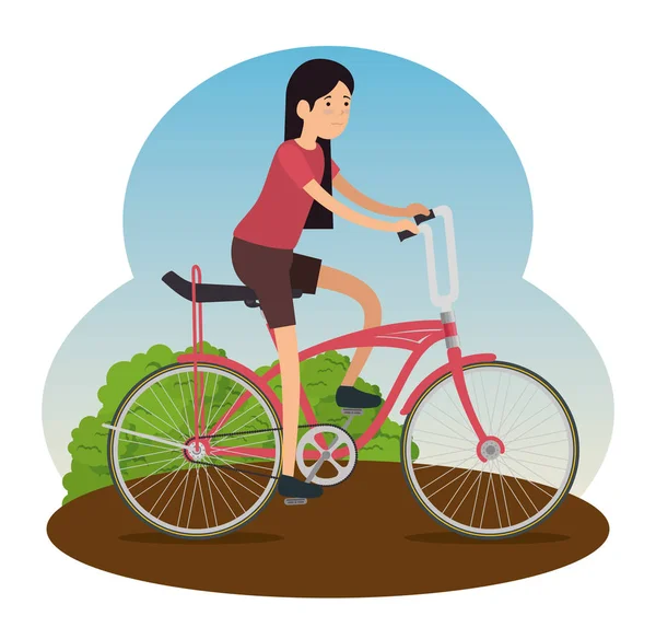 Mujer paseo bicicleta transporte diseño — Vector de stock