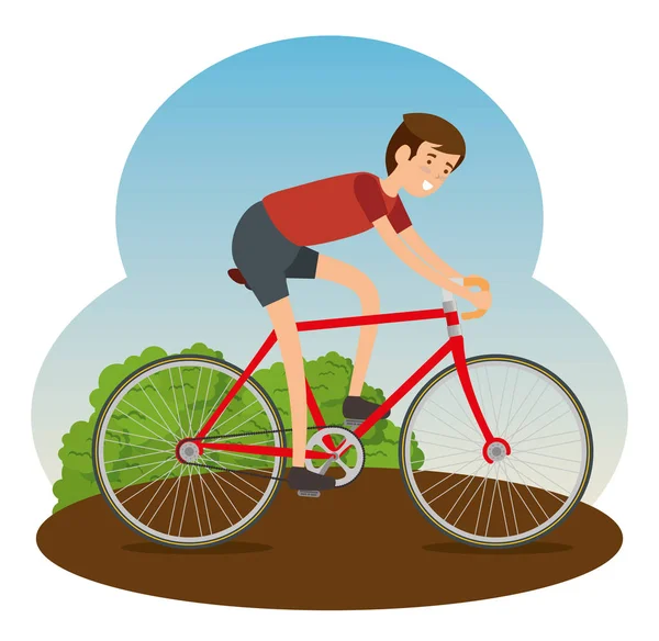 Hombre montar en bicicleta vehículo para hacer ejercicio — Vector de stock