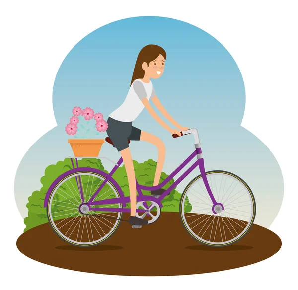 Γυναίκα με τη συγκοινωνία, ποδήλατο να κάνει την άσκηση — Διανυσματικό Αρχείο
