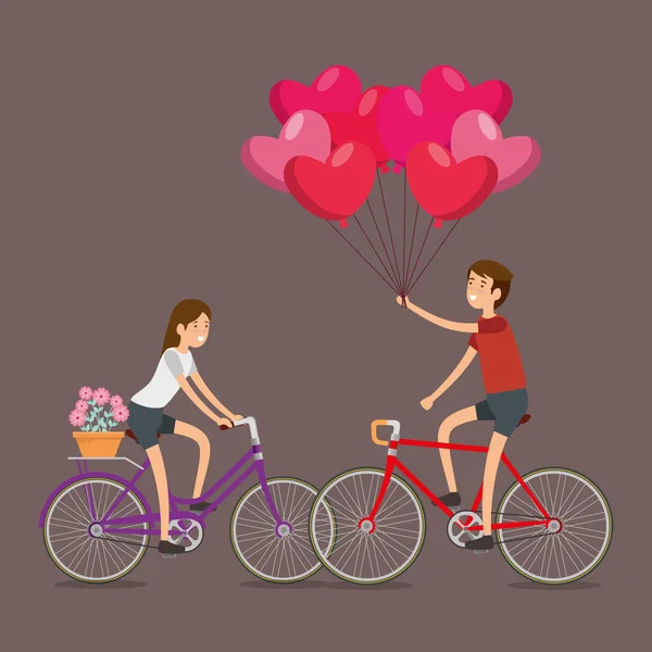Homem e mulher celebram dia velentino na bicicleta — Vetor de Stock