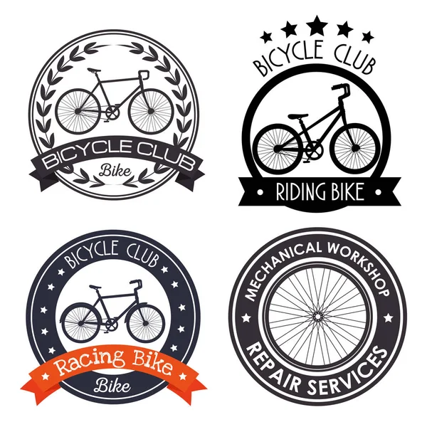 Set bicicletta emblema meccanico con servizio di riparazione — Vettoriale Stock