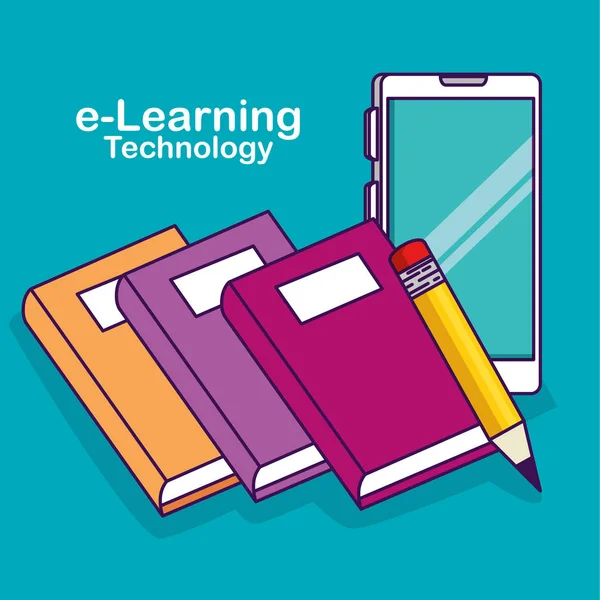 E-öğrenme kitap ve kalem ile Smartphone teknoloji Stok Illüstrasyon