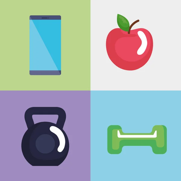 Stile di vita fitness set icone — Vettoriale Stock