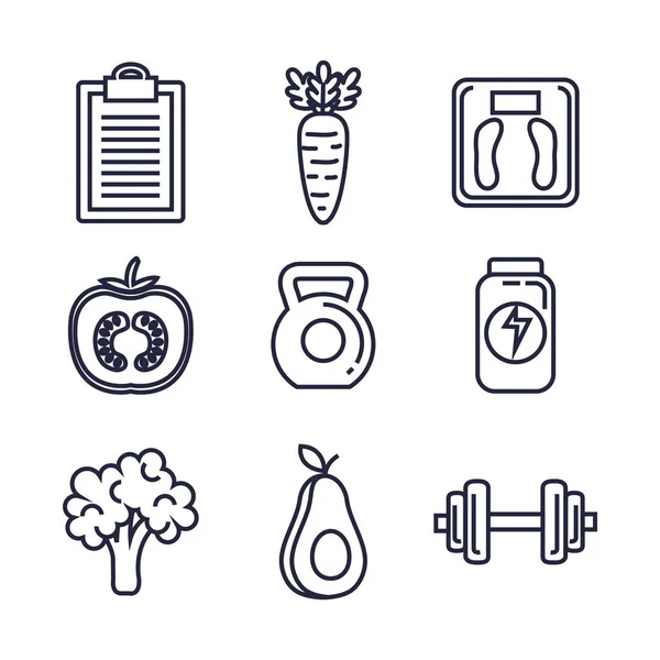 Fitness styl zestaw ikon — Wektor stockowy