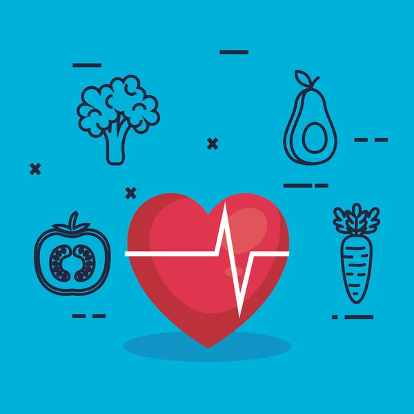 Cardio serca ze zdrową żywnością — Wektor stockowy