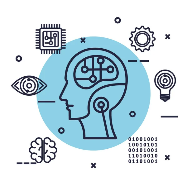 Ícones de inteligência artificial de perfil robótico —  Vetores de Stock