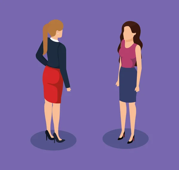 Pareja de mujeres de negocios avatares personajes — Vector de stock