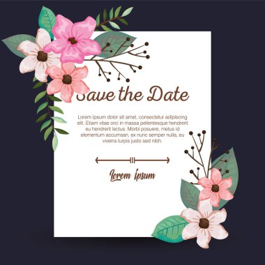 davetiye kartı ile güzel çiçekler ve yapraklar