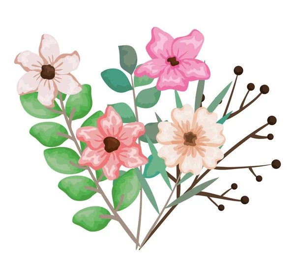 Όμορφη διακόσμηση λουλουδιών και φύλλων — Διανυσματικό Αρχείο