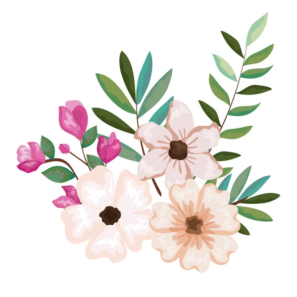 Hermosa decoración de flores y hojas — Archivo Imágenes Vectoriales