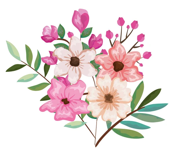 Belles fleurs et décoration de feuilles — Image vectorielle