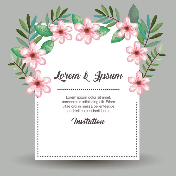 Pozvánka karta s krásné květy a lístečky — Stockový vektor