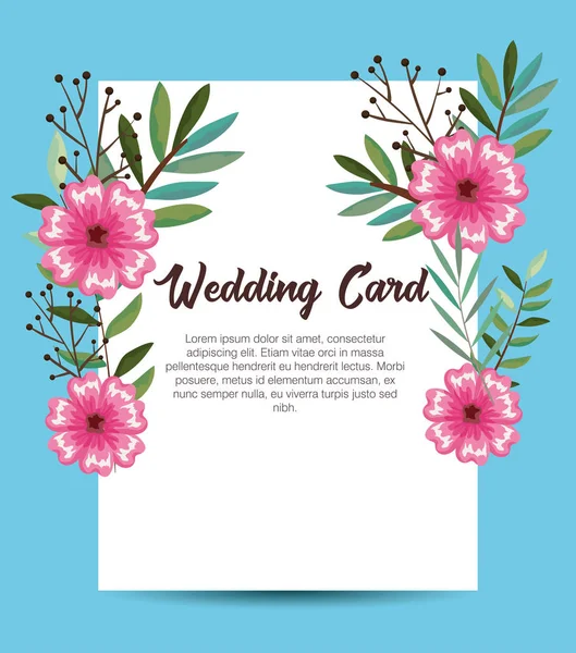 Cartão de convite com belas flores e folhas — Vetor de Stock